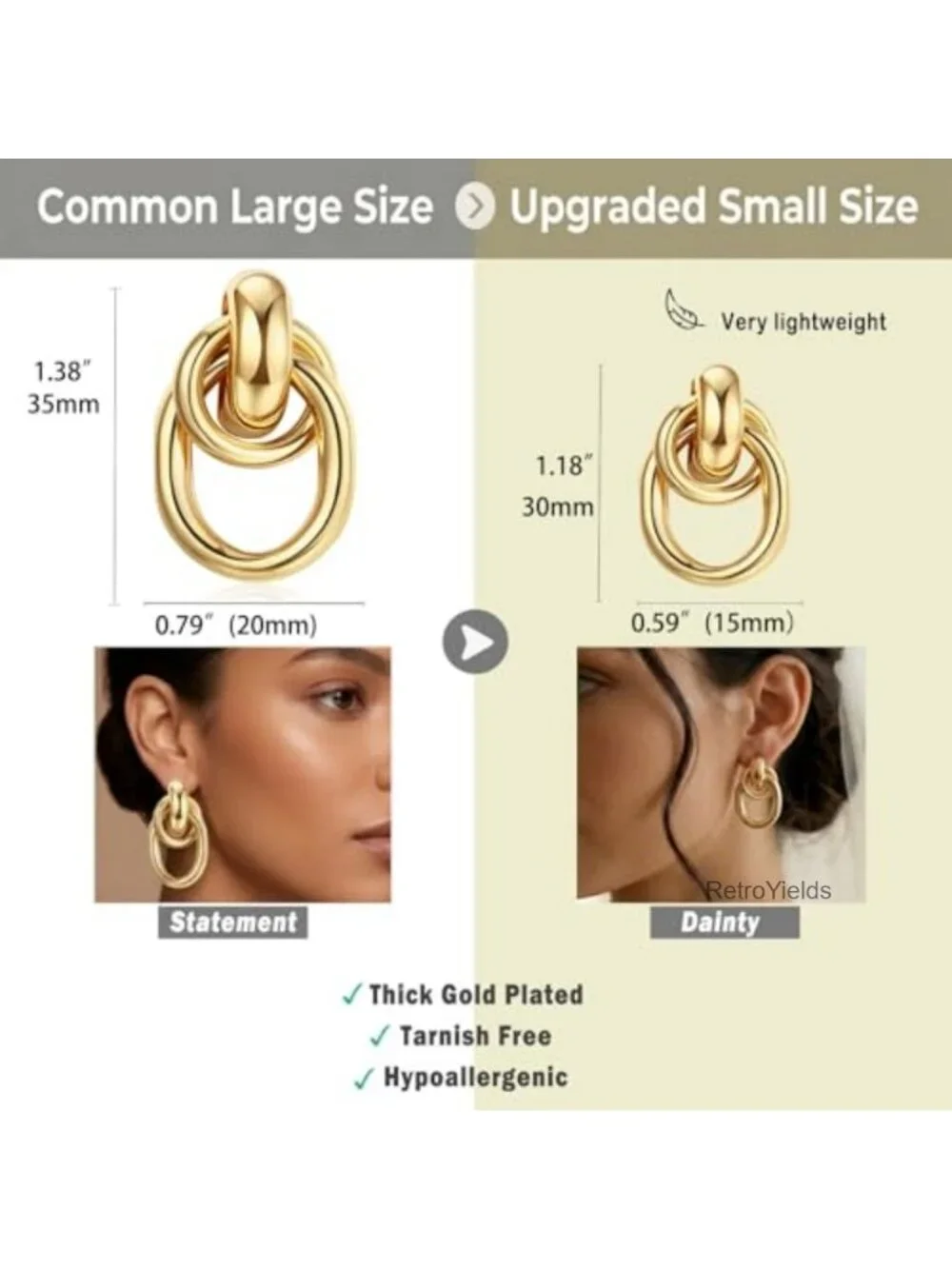 14K Gold Plated 925 Sterling Silver Knot Drop Dangle Earrings Hypoallergenic